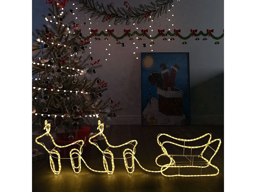 Kerstdecoratie rendieren en slee 576 LED's