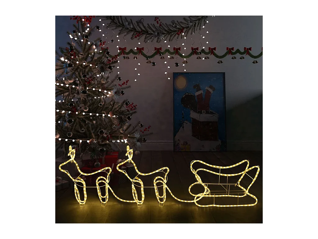 Décoration de Noël Rennes et traîneau 576 LED Extérieur