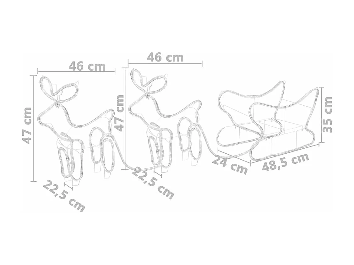 Décoration de Noël Rennes et traîneau 576 LED Extérieur