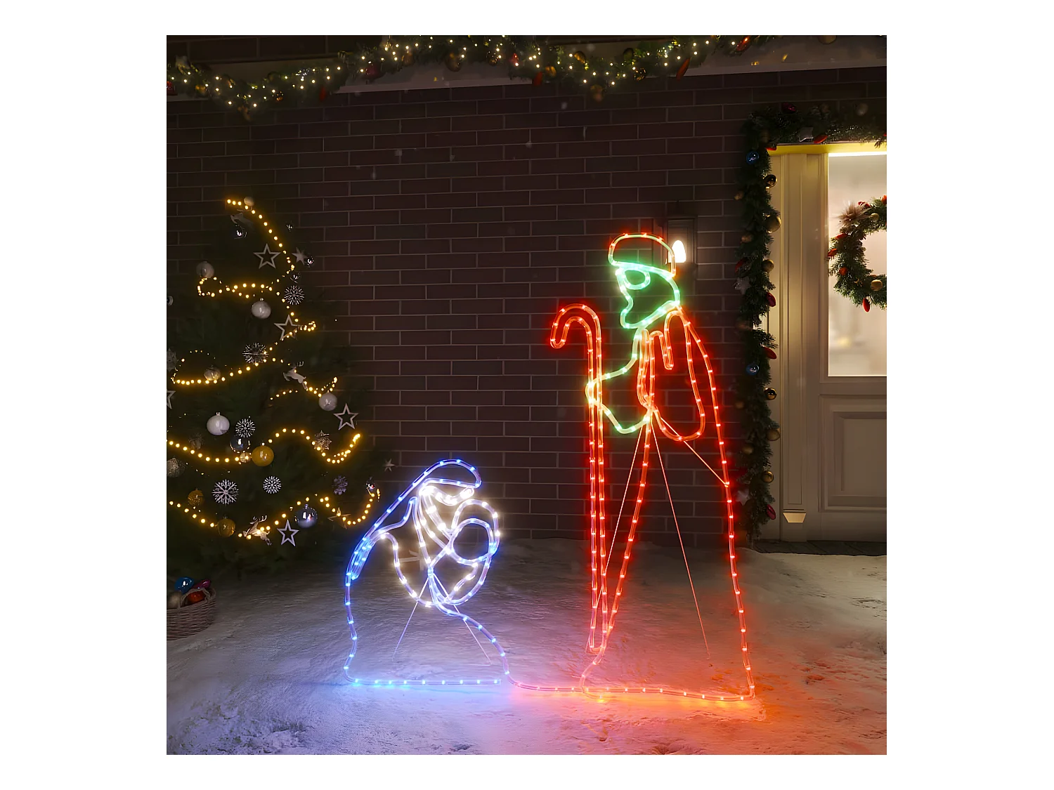 Figurine de Noël Marie et Joseph avec 264 LED 40x55 et 38x100cm