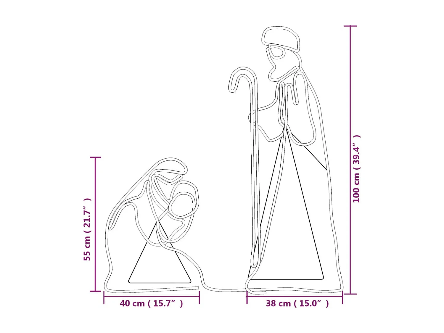 LED-Silhouette Maria und Josef 264 LEDs 40x55&38x100 cm