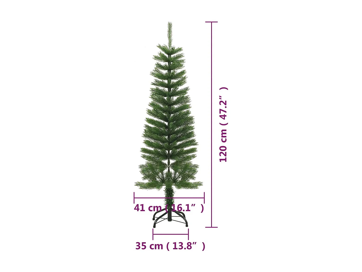 Sapin de Noël artificiel mince avec support 120 cm PE