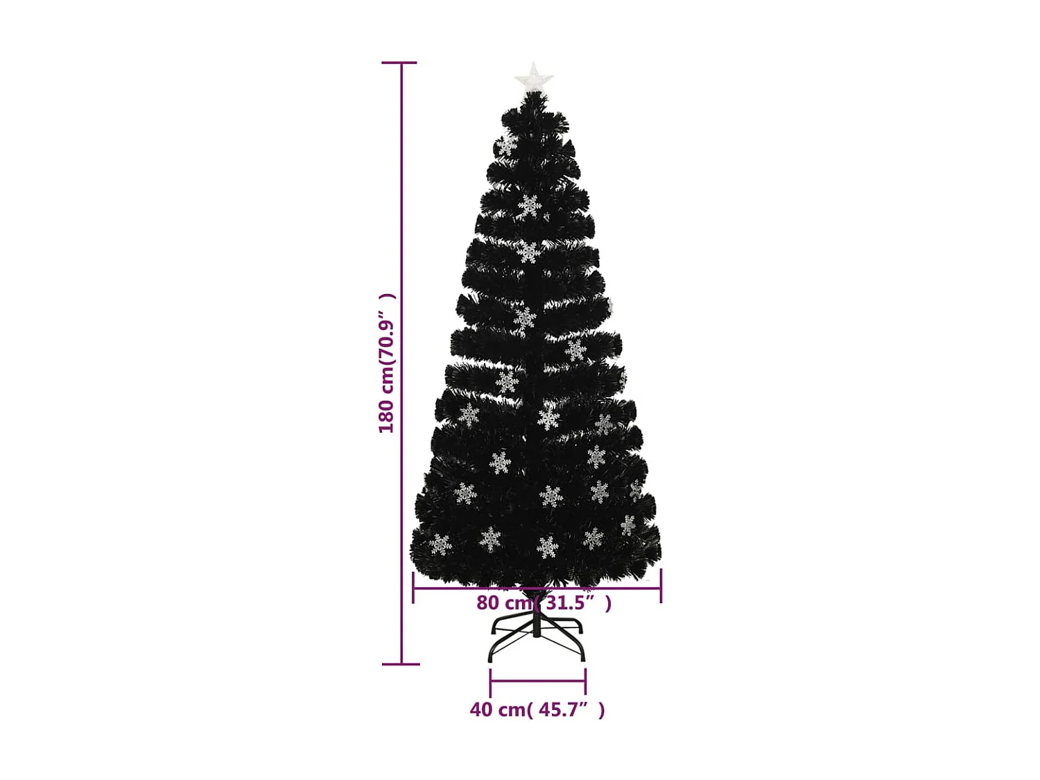 Sapin de Noël et flocons de neige LED Noir 180 cm Fibre optique