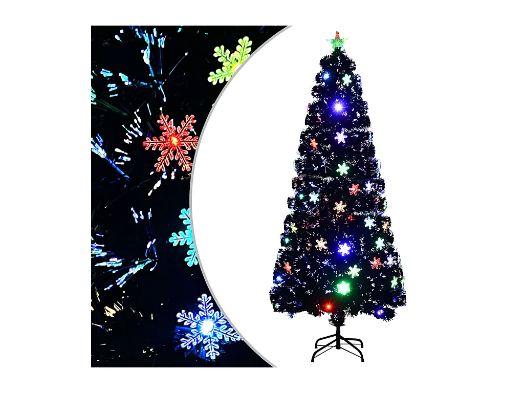 Kerstboom met LED-sneeuwvlokken 180 cm glasvezel zwart