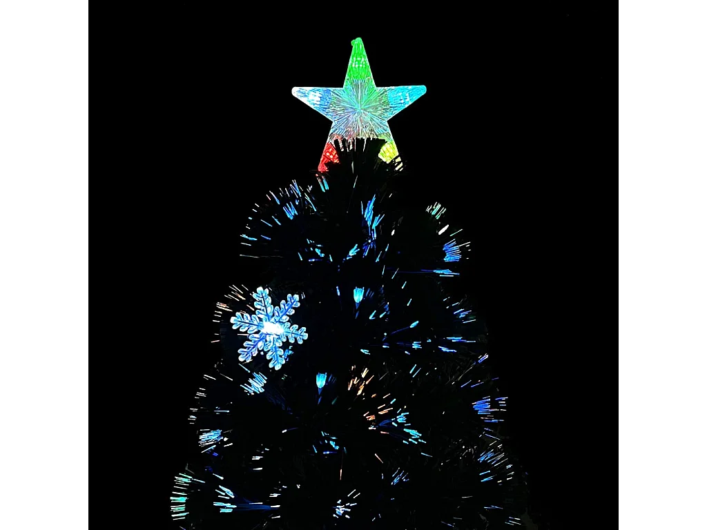 Weihnachtsbaum mit LED-Schneeflocken Schwarz 180 cm Fiberoptik