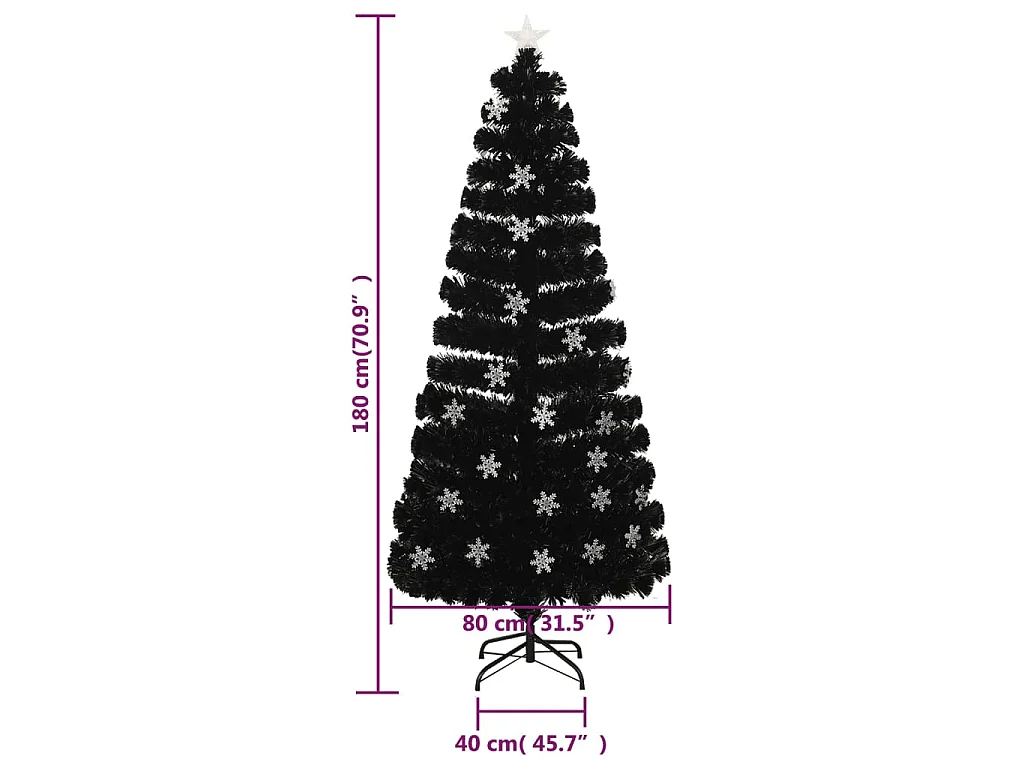 Weihnachtsbaum mit LED-Schneeflocken Schwarz 180 cm Fiberoptik