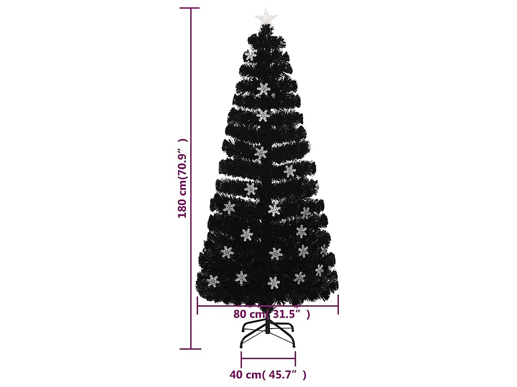Weihnachtsbaum mit LED-Schneeflocken Schwarz 180 cm Fiberoptik