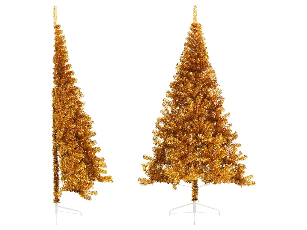 Medio árbol de Navidad artificial con soporte PET dorado 240 cm