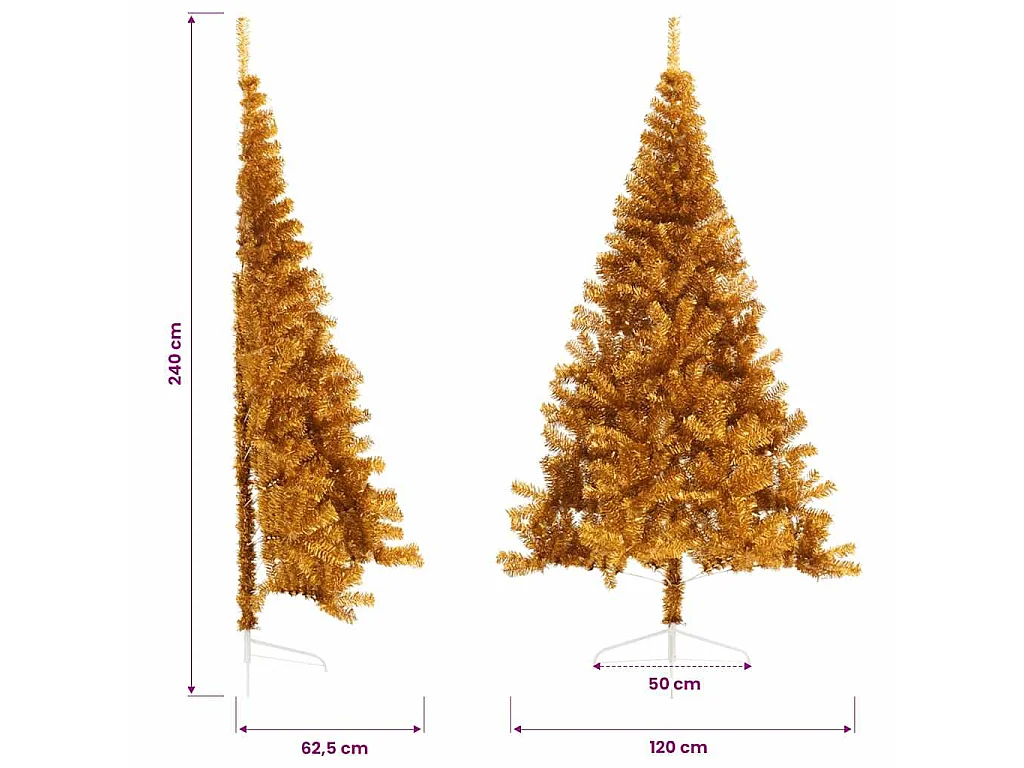 Medio árbol de Navidad artificial con soporte PET dorado 240 cm