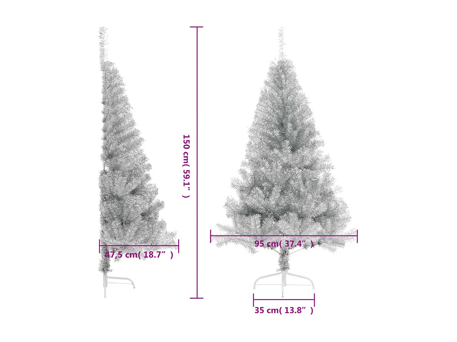 Künstlicher Halb-Weihnachtsbaum mit Ständer Silber 150 cm PET