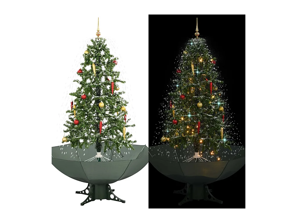 Albero di Natale con Neve e Base a Ombrellone Verde 170 cm