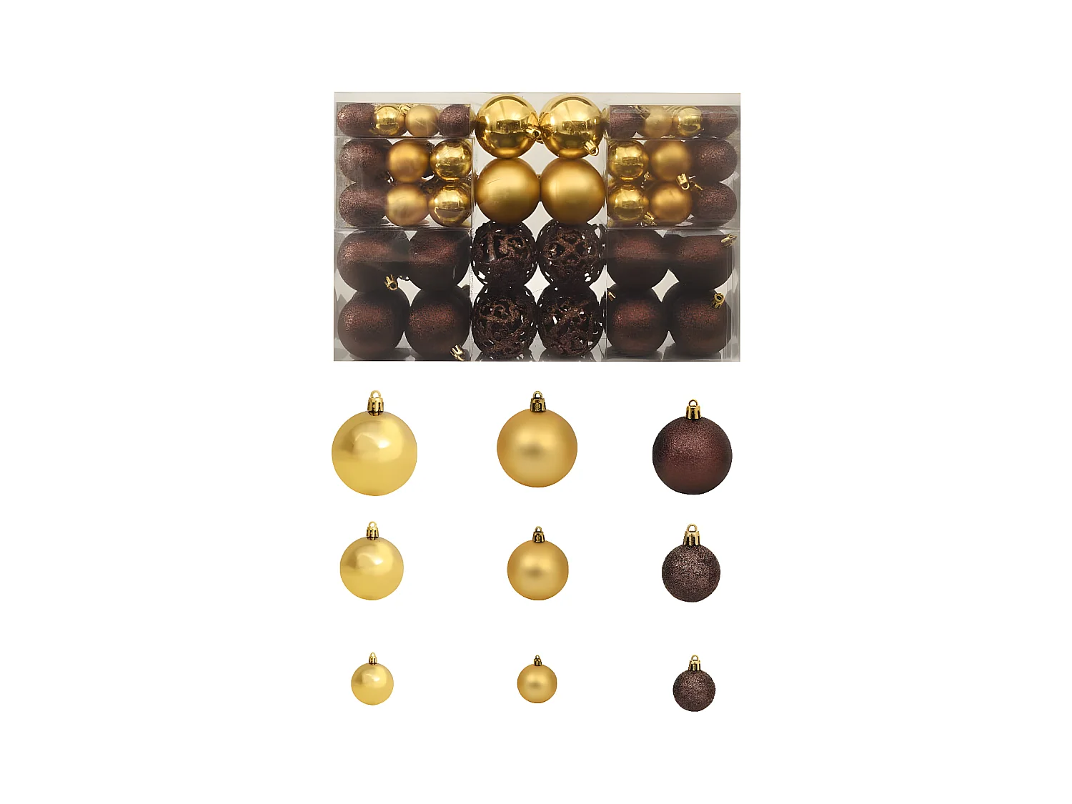Ensemble de boules de Noël 100 pcs 3/4/6 cm Marron/Bronze/Doré