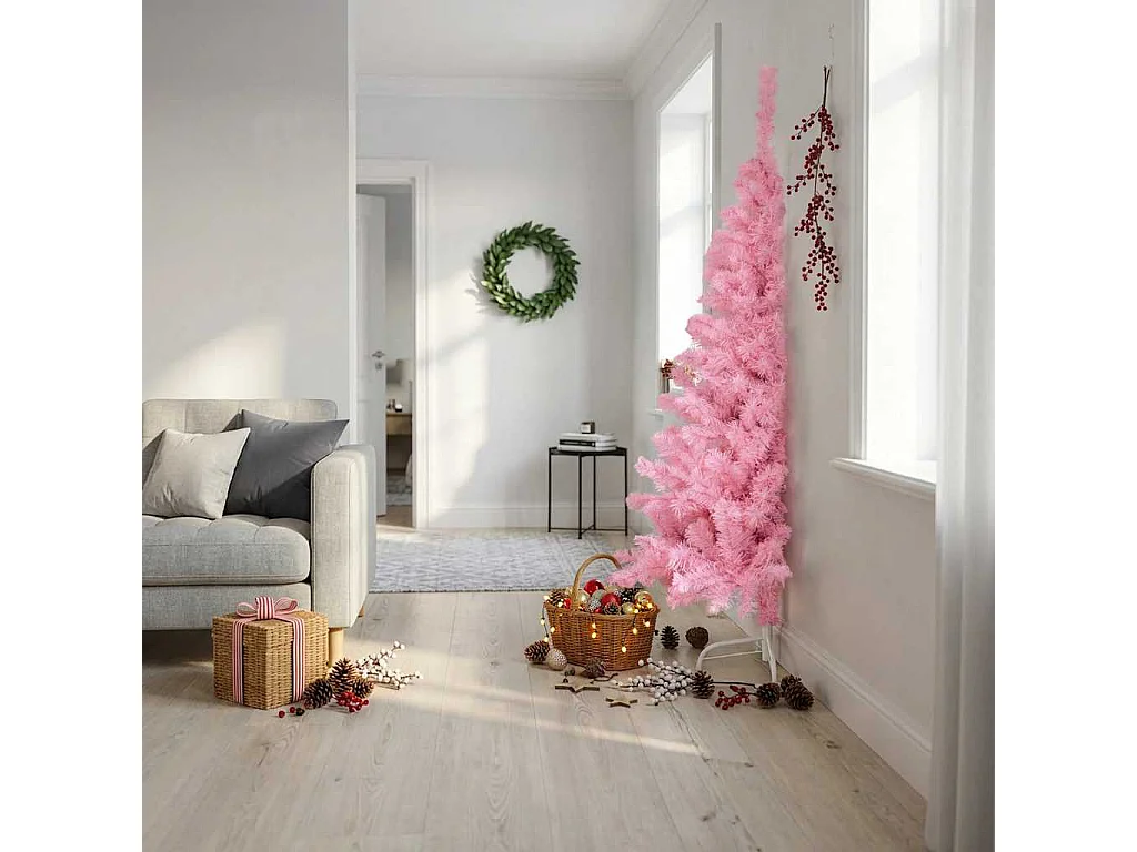Kunstkerstboom met standaard half 180 cm PVC roze