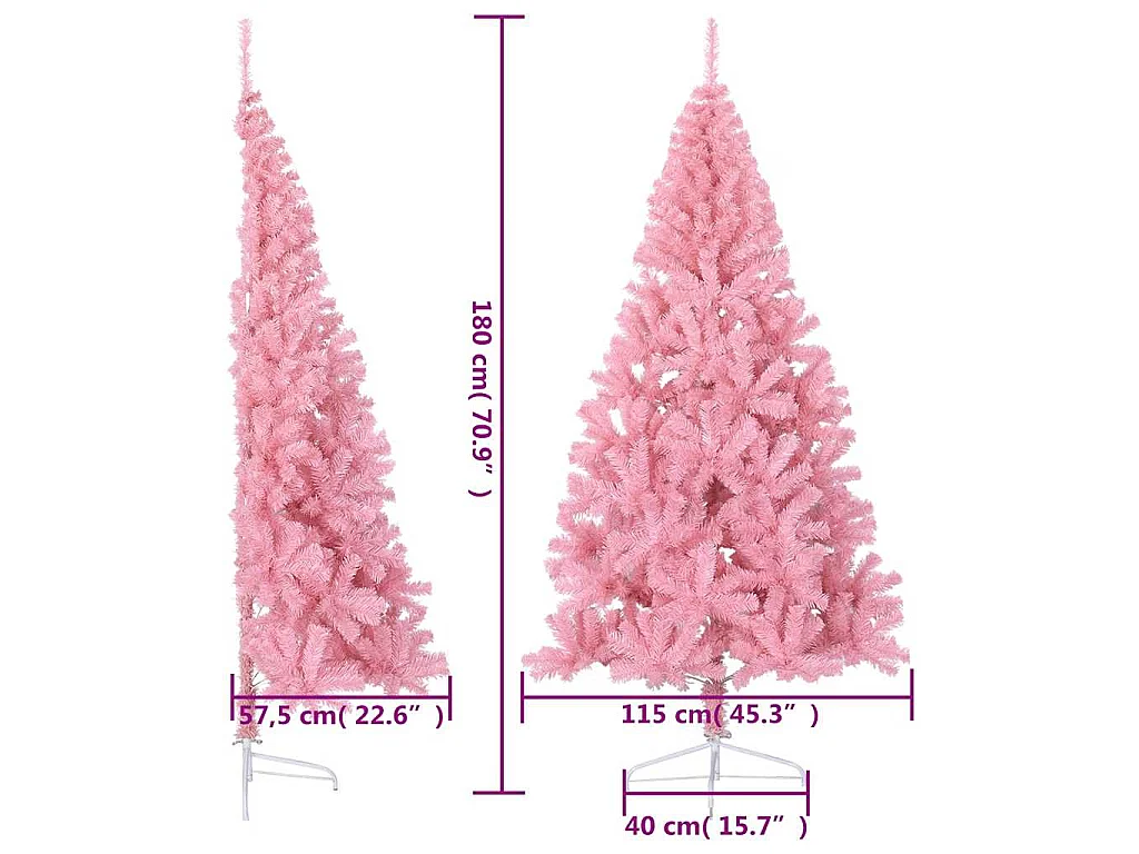 Kunstkerstboom met standaard half 180 cm PVC roze