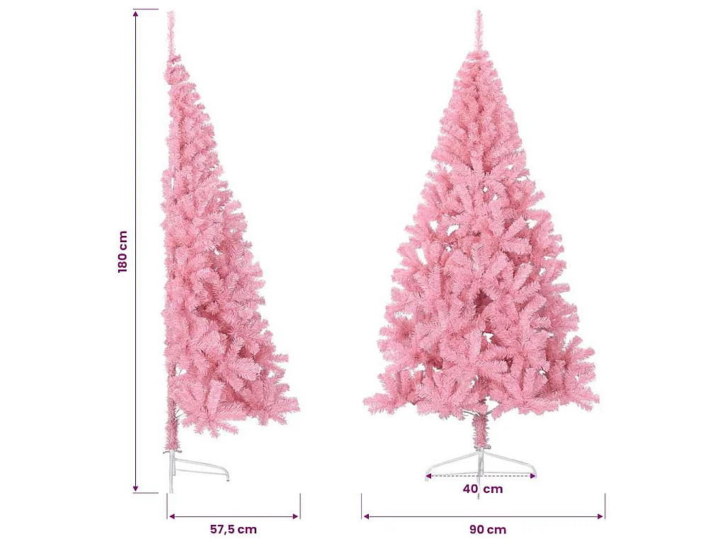 Kunstkerstboom met standaard half 180 cm PVC roze