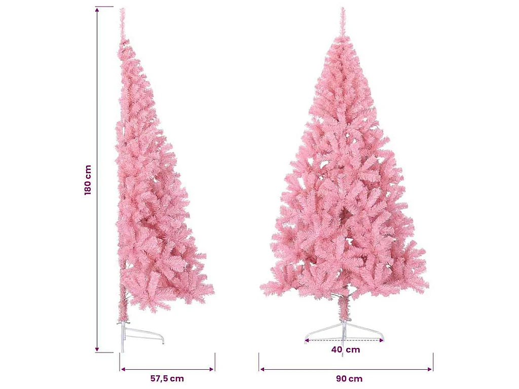 Demi sapin de Noël artificiel avec support Rose 180 cm PVC