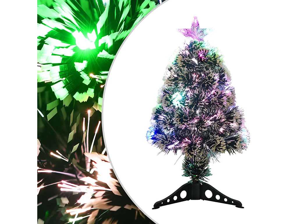 Árvore de Natal pré-iluminada 64 cm fibra ótica verde e branco