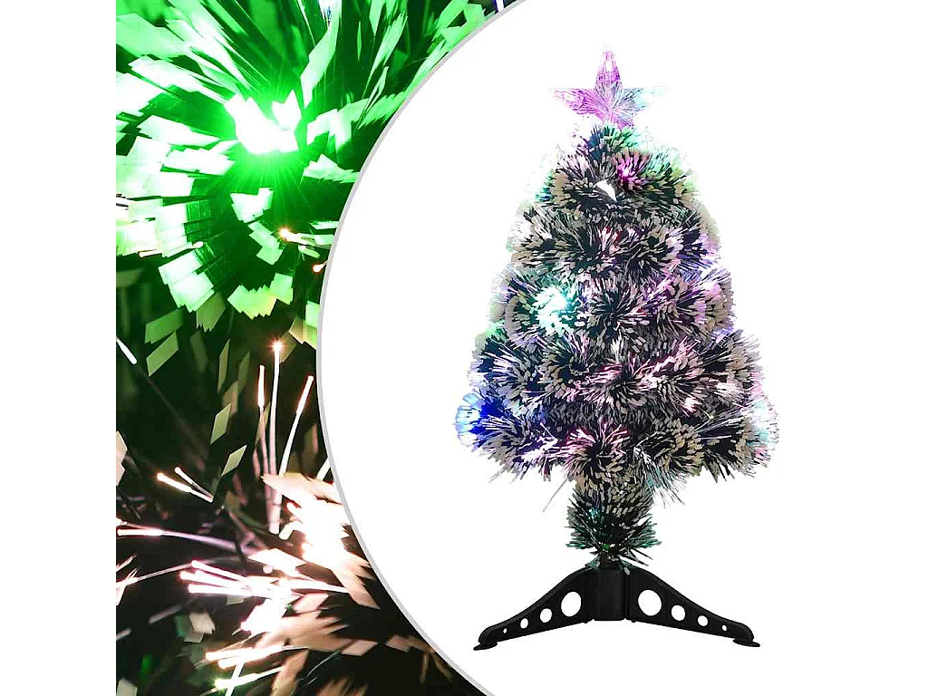 Kerstboom met LED 64 cm glasvezel groen en wit