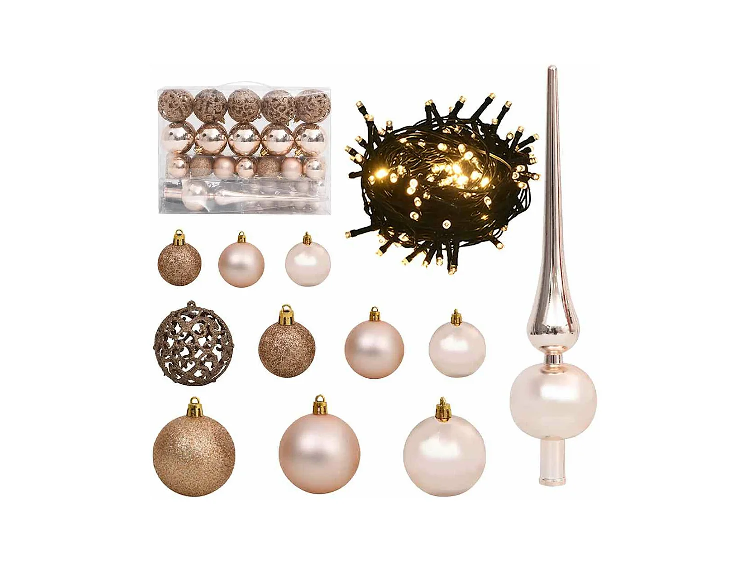 Set de boules de Noël avec pic et 150 LED 61 pcs Doré rose