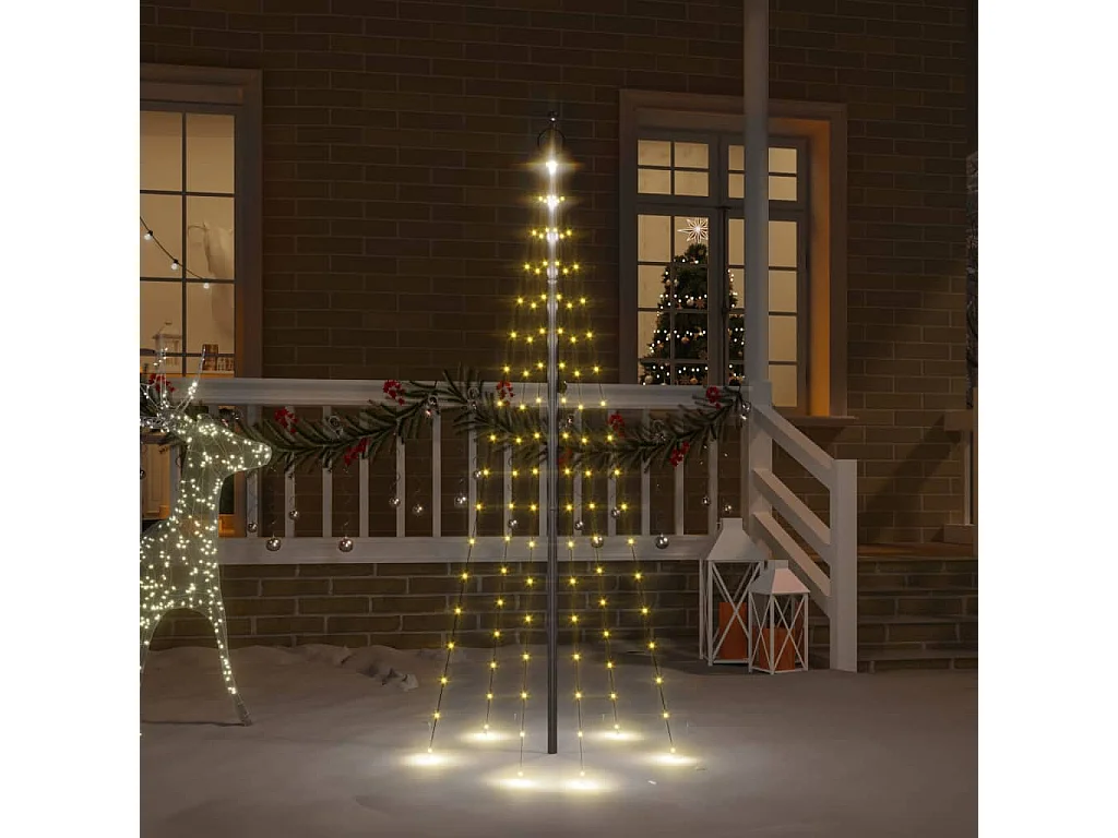 Sapin de Noël sur mât de drapeau 108 LED Blanc chaud 180 cm