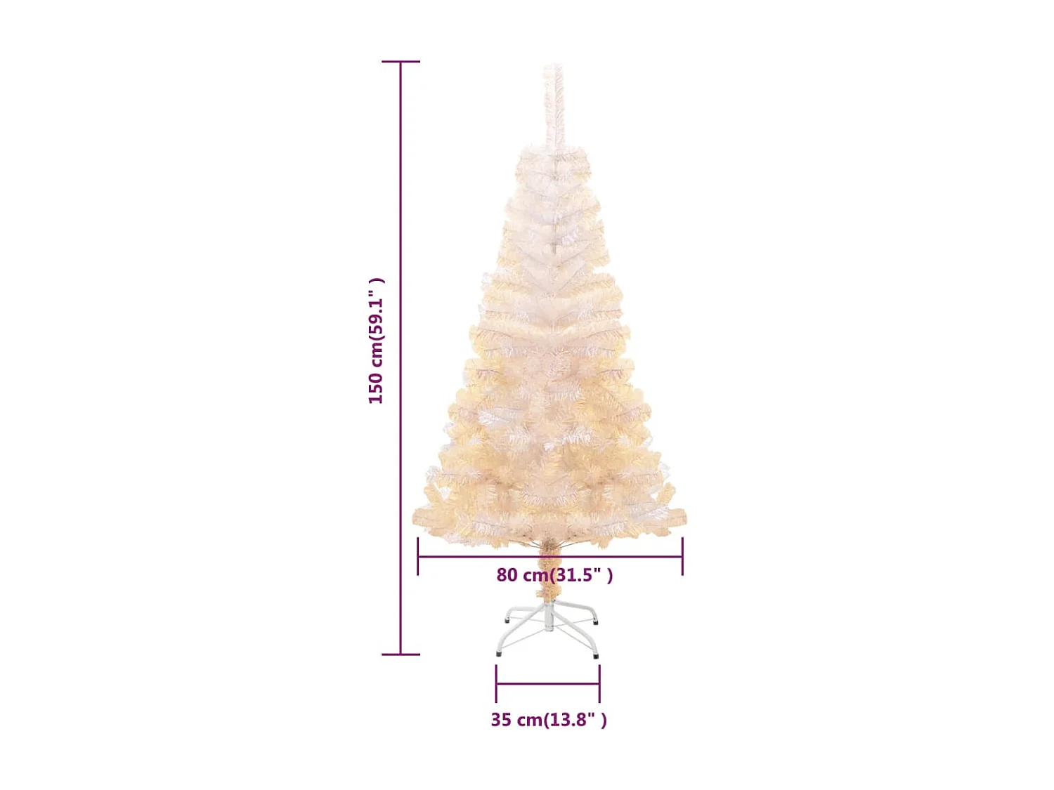 Árvore Natal artificial + pontas iridescentes 150 cm PVC branco