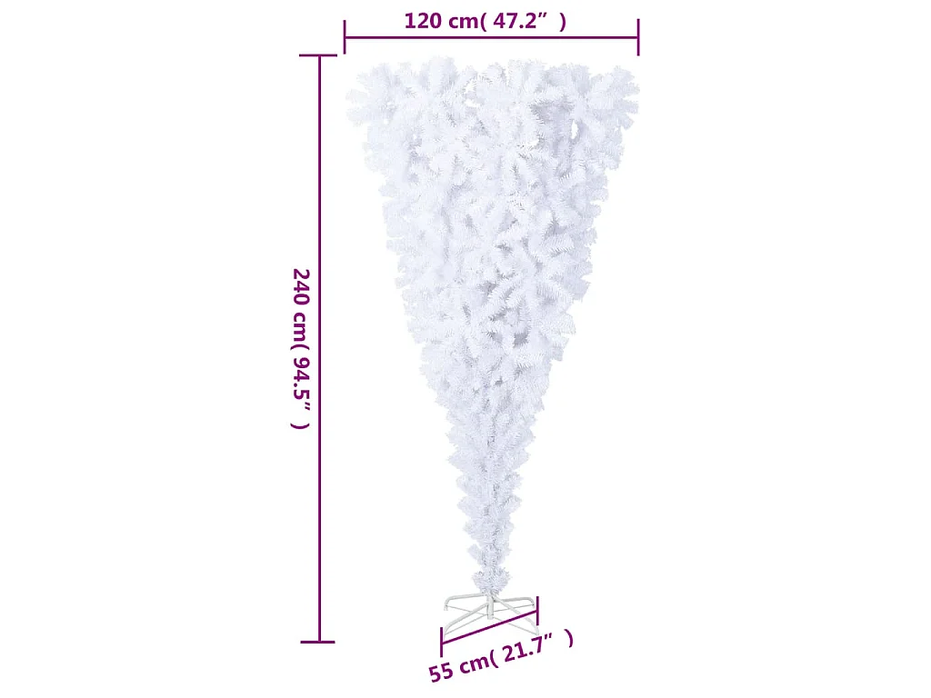 Árvore de Natal artificial invertida com suporte 240 cm branco