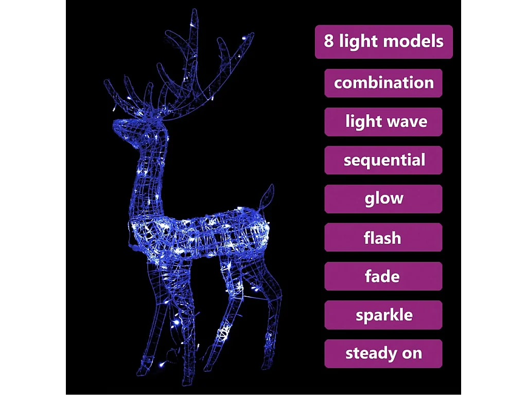 Renne de décoration de Noël Acrylique 140 LED bleues 120 cm