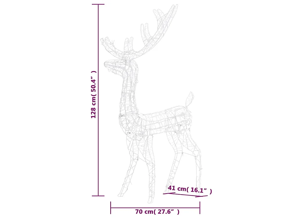 Renne de décoration de Noël Acrylique 140 LED bleues 128 cm