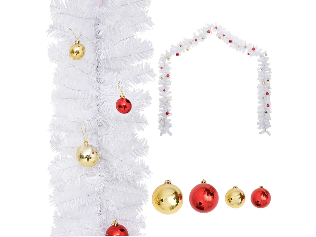 Guirnalda de Navidad decorada con bolas blanco 5 m
