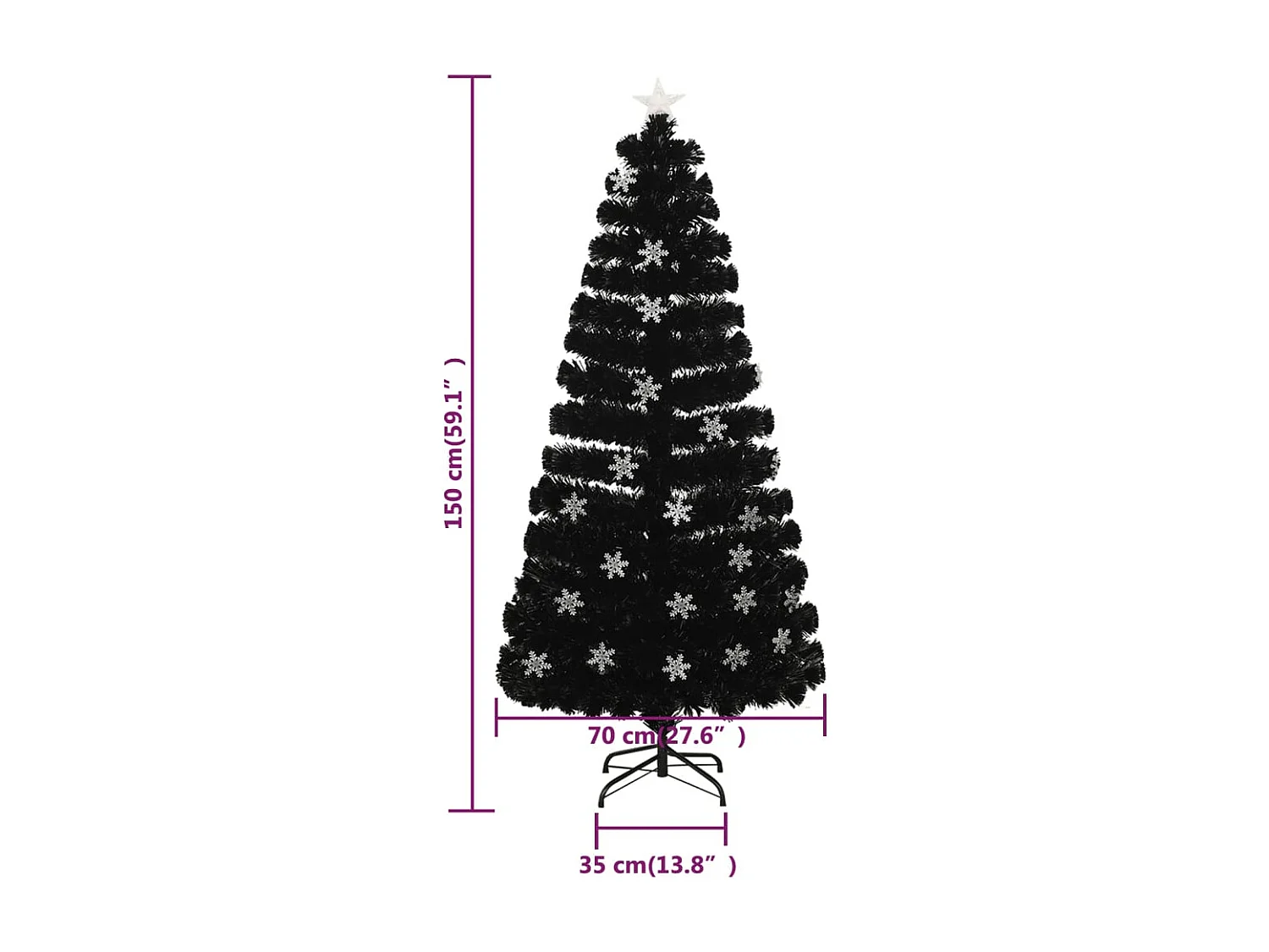 Weihnachtsbaum mit LED-Schneeflocken Schwarz 150 cm Fiberoptik