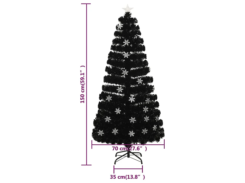 Árvore de Natal com flocos de neve LED 150 cm fibra ótica preto