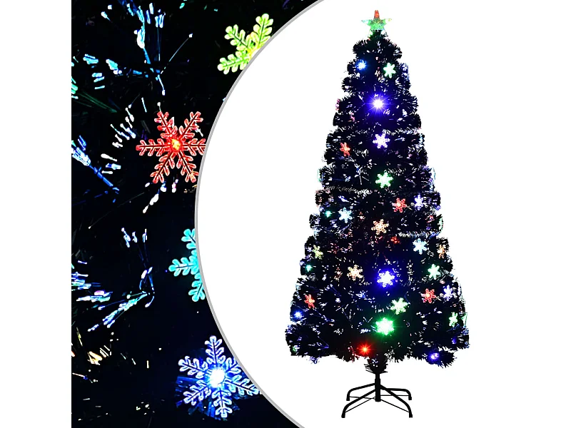 Kerstboom met LED-sneeuwvlokken 150 cm glasvezel zwart