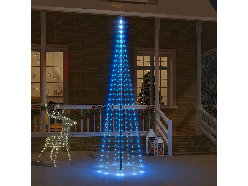 Sapin de Noël sur mât de drapeau 310 LED Bleues 300 cm