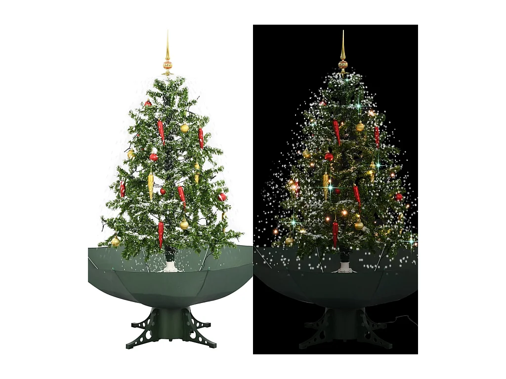 Arbre de Noël neigeux avec base de parapluie Vert 140 cm