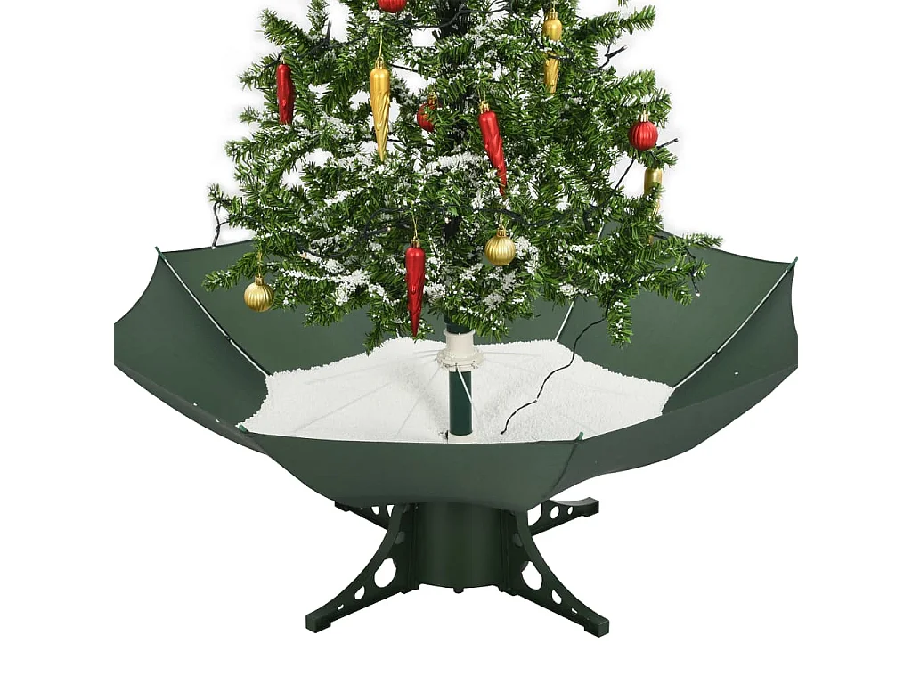 Arbre de Noël neigeux avec base de parapluie Vert 140 cm