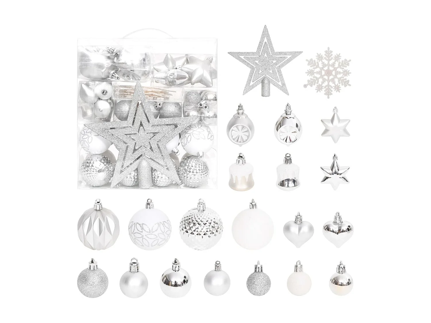 Ensemble de boules de Noël 70 pcs Argenté et blanc