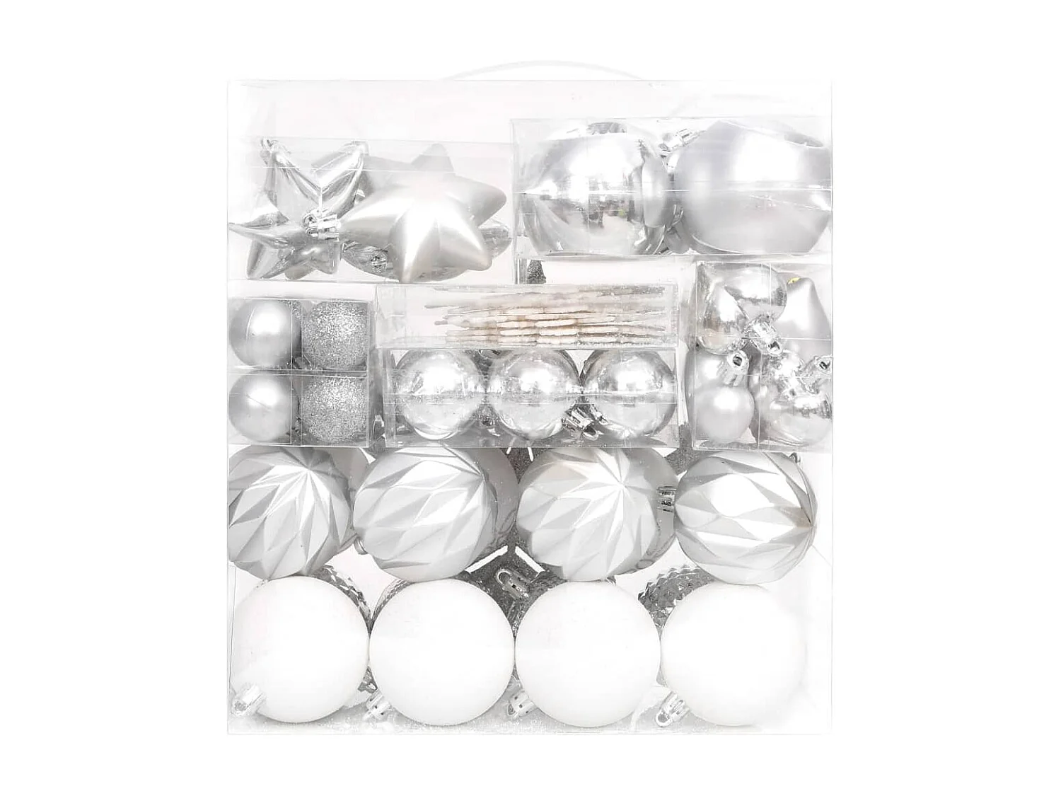 Ensemble de boules de Noël 70 pcs Argenté et blanc