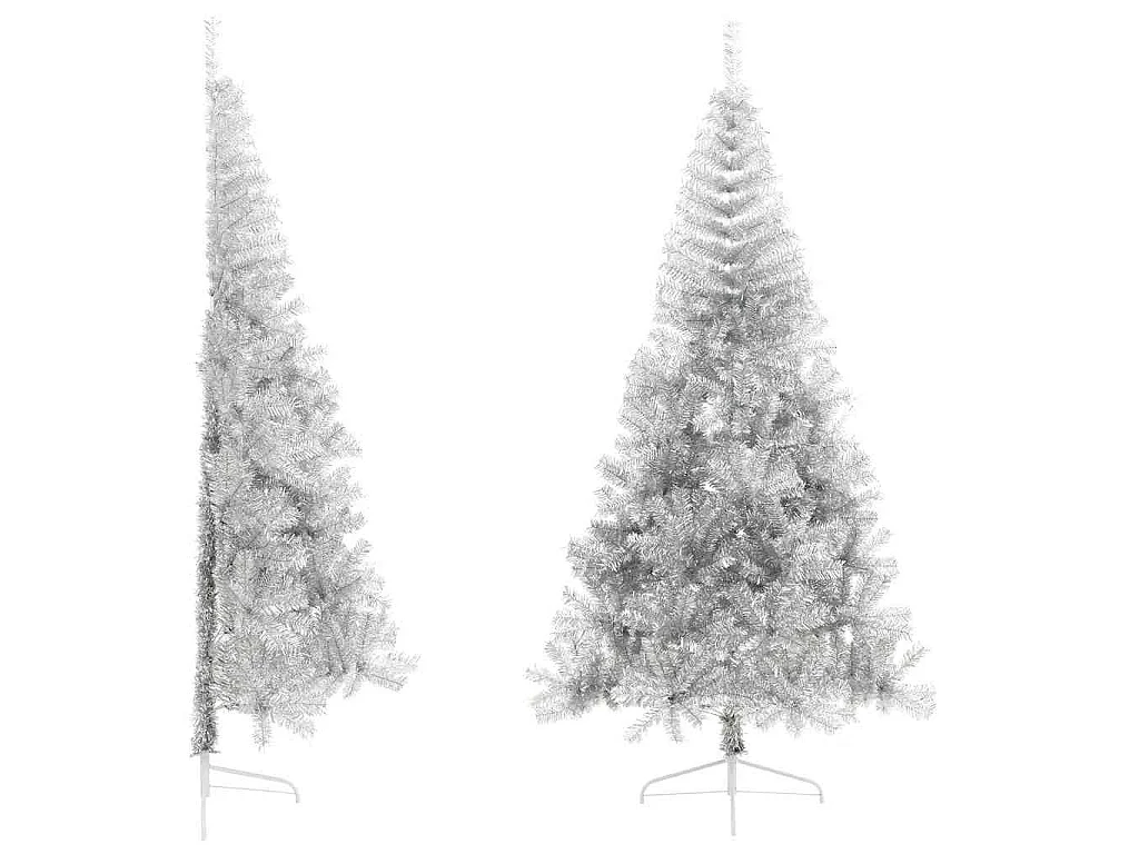Meia árvore de Natal artificial com suporte 240 cm PET prateado
