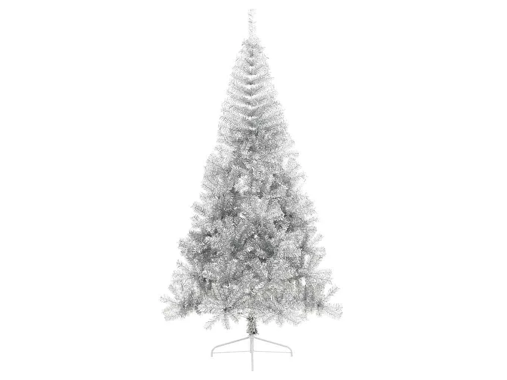 Meia árvore de Natal artificial com suporte 240 cm PET prateado