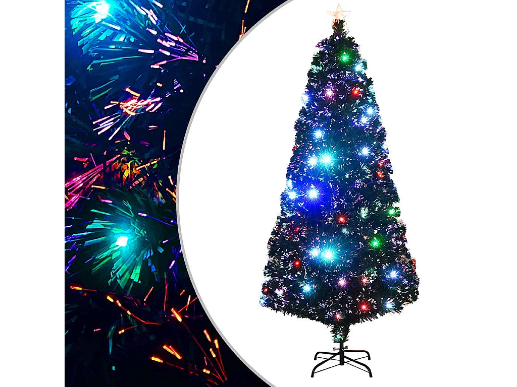 Voorverlichte kerstboom met standaard en LED 180 cm glasvezel