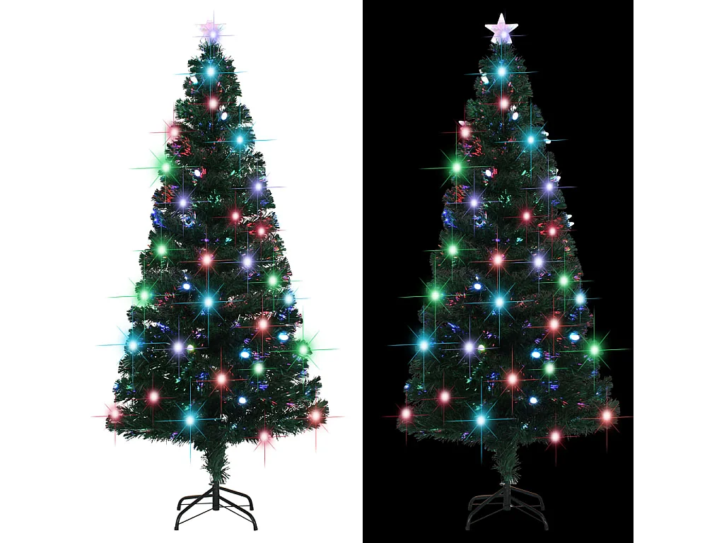 Voorverlichte kerstboom met standaard en LED 180 cm glasvezel