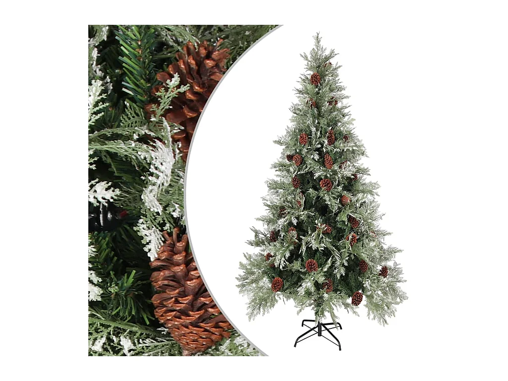 Kerstboom met dennenappels 225 cm PVC en PE groen en wit