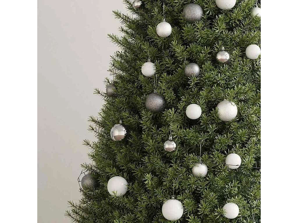 Conj. de bolas de natal 120 pcs + pico e 300 LEDs branco/cinza
