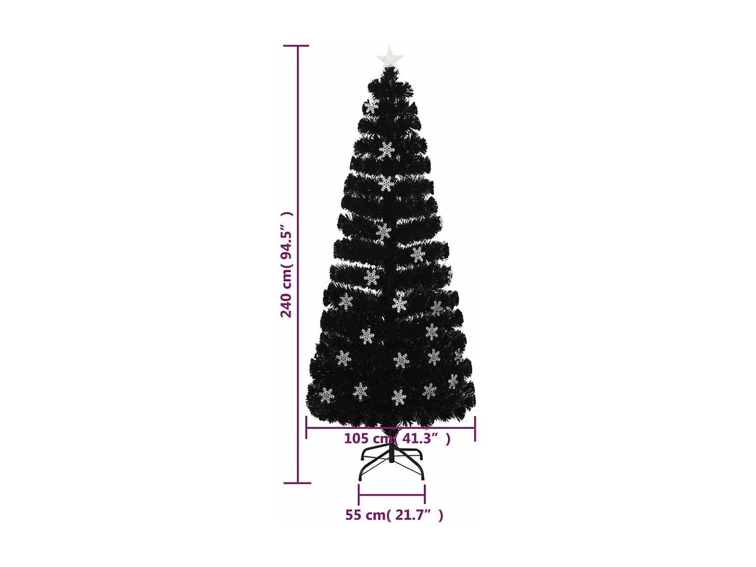 Sapin de Noël et flocons de neige LED Noir 240 cm Fibre optique
