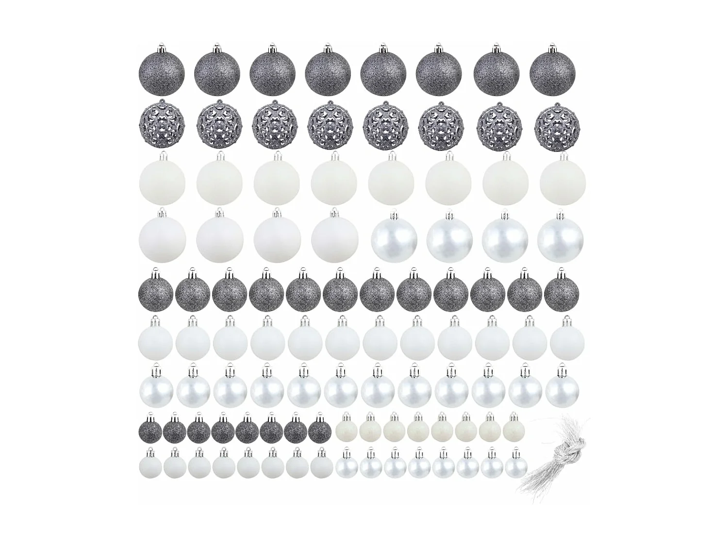 100-delige Kerstballenset 3/4/6 cm wit/grijs