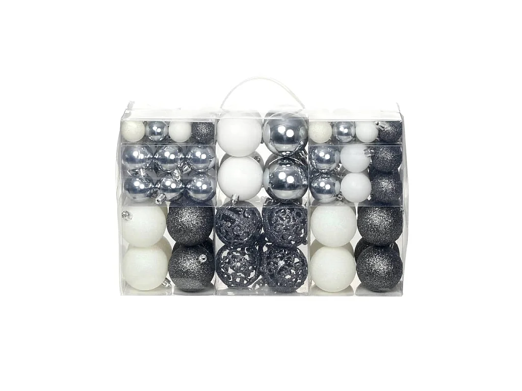 Ensemble de boules de Noël 100 pcs 3/4/6 cm Blanc/Gris