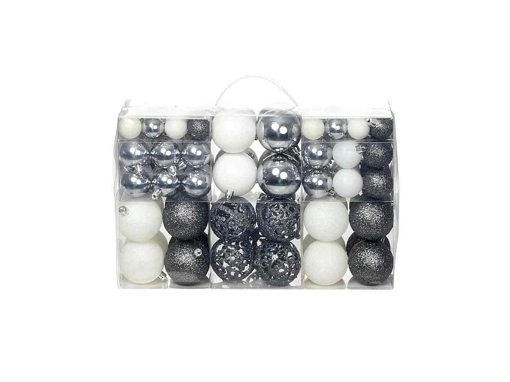 Ensemble de boules de Noël 100 pcs 3/4/6 cm Blanc/Gris