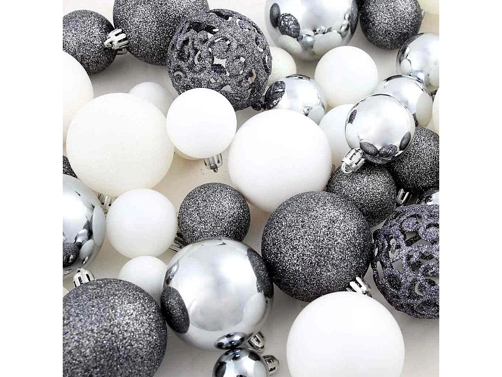 Ensemble de boules de Noël 100 pcs 3/4/6 cm Blanc/Gris