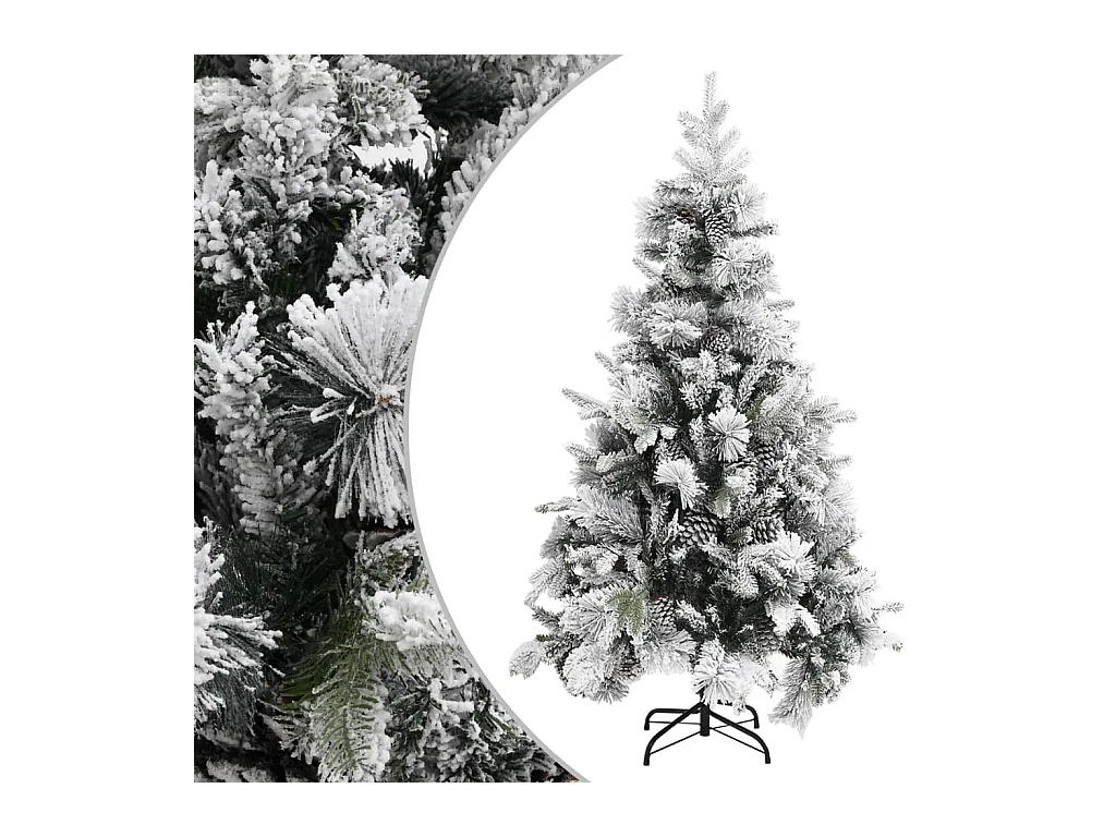 Albero di Natale con Neve Floccata e Pigne 195 cm PVC e PE