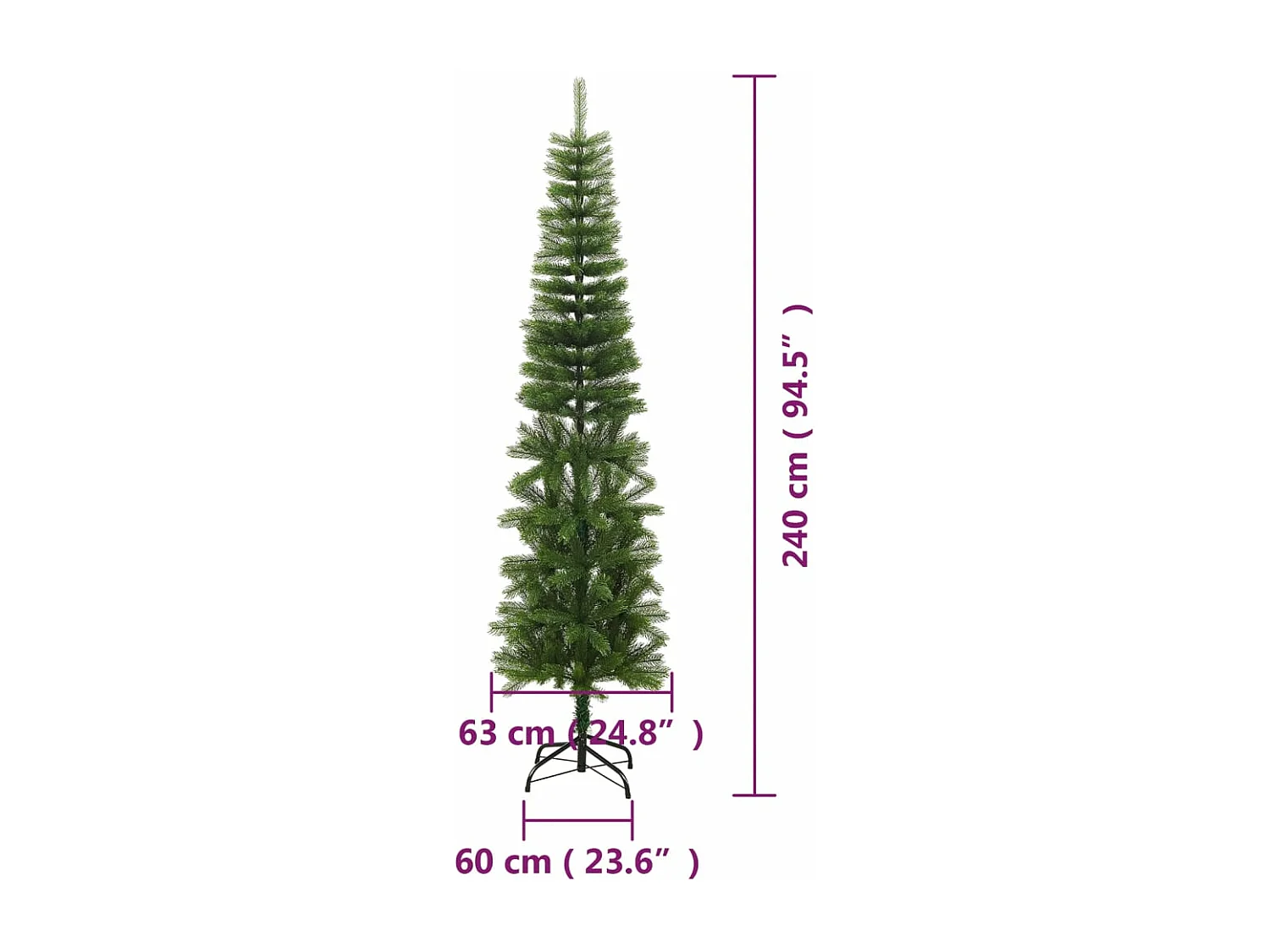 Árbol de Navidad artificial estrecho con soporte PE 240 cm